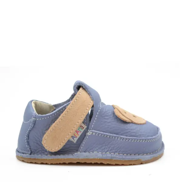 Pantofi barefoot, primii pasi, piele naturala, talpa flexibila, albastru, ursulet, Elvin_Ari-012-16_Pebebe