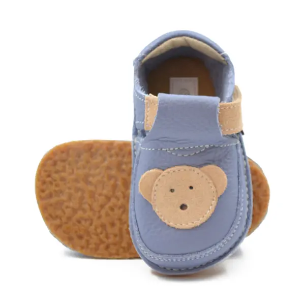 Pantofi barefoot, primii pasi, piele naturala, talpa flexibila, albastru, ursulet, Elvin_Ari-012-16_Pebebe