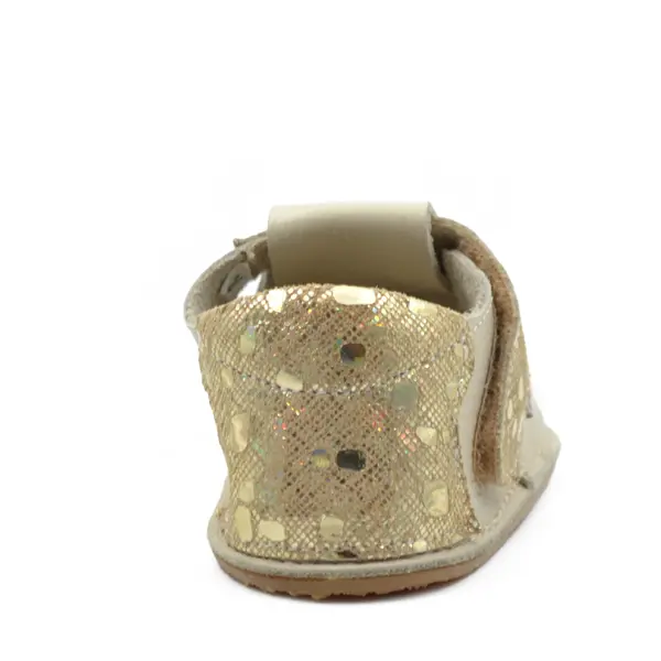 Pantofi barefoot, primii pasi, piele naturala, talpa flexibila, crem auriu, steluta, Star_Ari-011-16_Pebebe