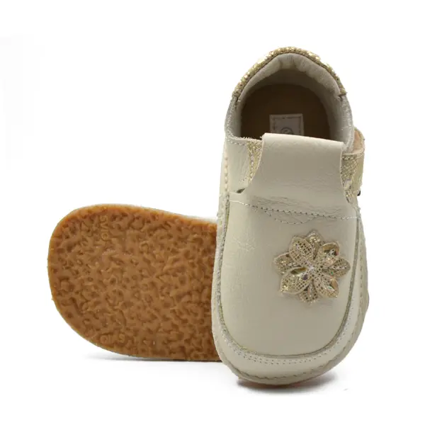 Pantofi barefoot, primii pasi, piele naturala, talpa flexibila, crem auriu, steluta, Star_Ari-011-16_Pebebe