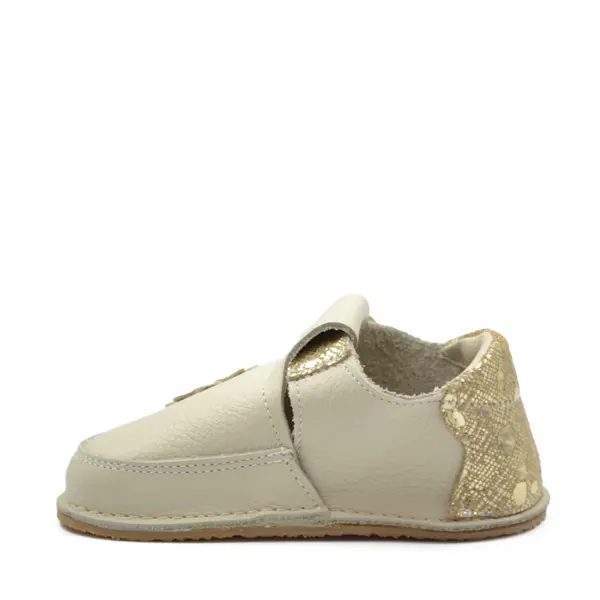 Pantofi barefoot, primii pasi, piele naturala, talpa flexibila, crem auriu, steluta, Star_Ari-011-23_Pebebe