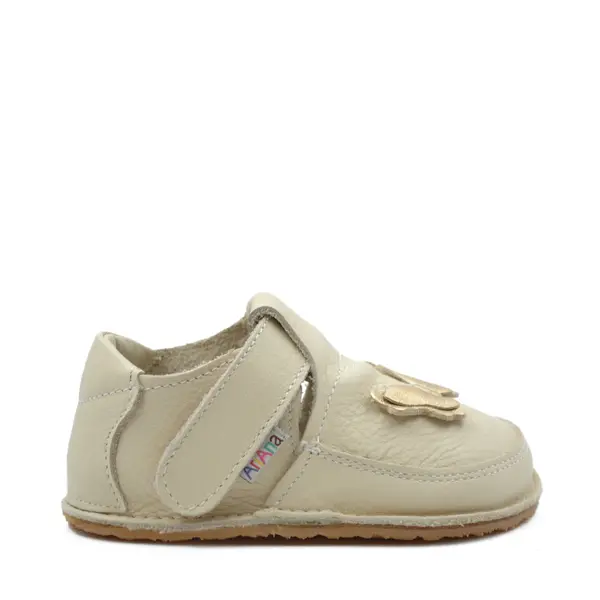 Pantofi barefoot, primii pasi, piele naturala, talpa flexibila, crem, fluturas auriu, Grace_Ari-008-23_Pebebe