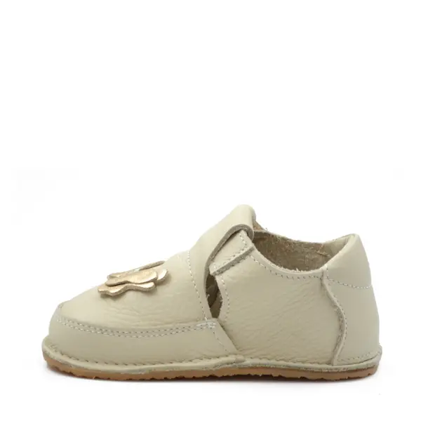 Pantofi barefoot, primii pasi, piele naturala, talpa flexibila, crem, fluturas auriu, Grace_Ari-008-23_Pebebe