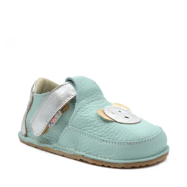 Pantofi barefoot, primii pasi, piele naturala, talpa flexibila, turcoaz, ursulet, Rain_Ari-006-18_Pebebe