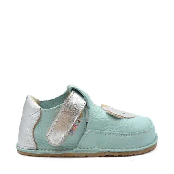 Pantofi barefoot, primii pasi, piele naturala, talpa flexibila, turcoaz, ursulet, Rain_Ari-006-18_Pebebe