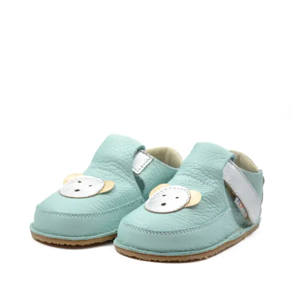 Pantofi barefoot, primii pasi, piele naturala, talpa flexibila, turcoaz, ursulet, Rain_Ari-006-18_Pebebe