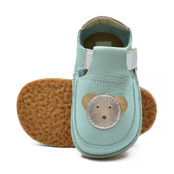Pantofi barefoot, primii pasi, piele naturala, talpa flexibila, turcoaz, ursulet, Rain_Ari-006-18_Pebebe
