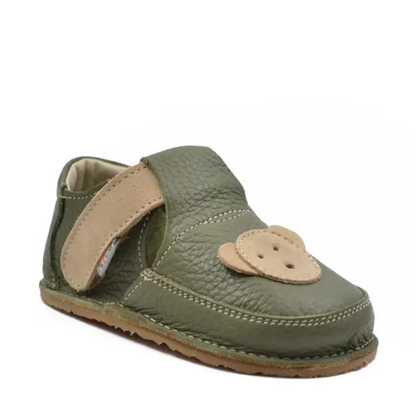Pantofi barefoot, primii pasi, piele naturala, talpa flexibila, verde, ursulet, Greer_Ari-004-16_Pebebe