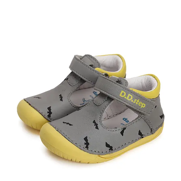 Pantofi decupati, piele naturala, primii pași, Barefoot, gri, liliac, D.D.Step_H070-41464B-20_Pebebe