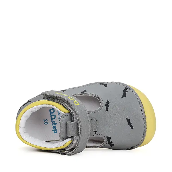 Pantofi decupati, piele naturala, primii pași, Barefoot, gri, liliac, D.D.Step_H070-41464B-20_Pebebe