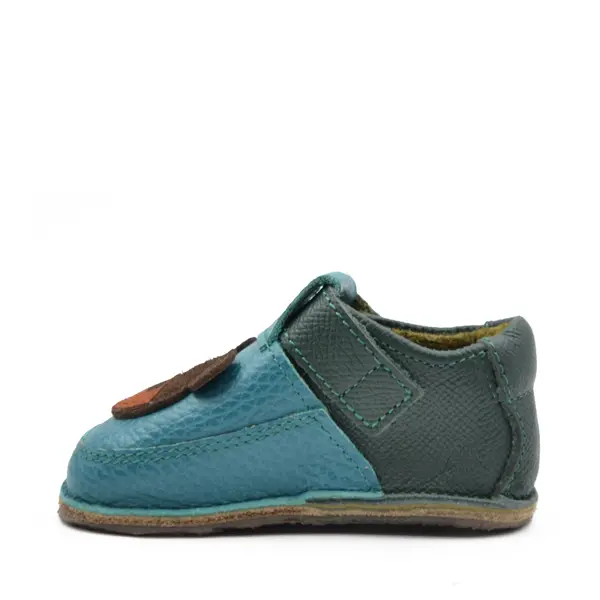 Pantofi primii pasi barefoot copii, piele naturala, talpa flexibila, turcoaz, ursulet_RO-16-10-18_Pebebe