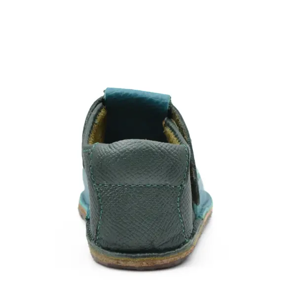 Pantofi primii pasi barefoot copii, piele naturala, talpa flexibila, turcoaz, ursulet_RO-16-10-18_Pebebe