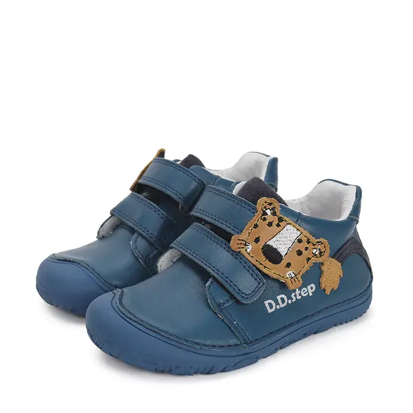 Pantofi din piele naturala, baieti, barefoot, albastru, tigru, D.D.Step_S073-41369-20_Pebebe