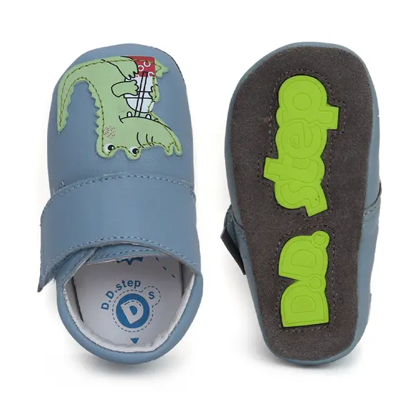 Pantofi primii pasi, interior,  piele naturala, albastru, crocodil, D.D.Step_K1596-41603-18/19_Pebebe