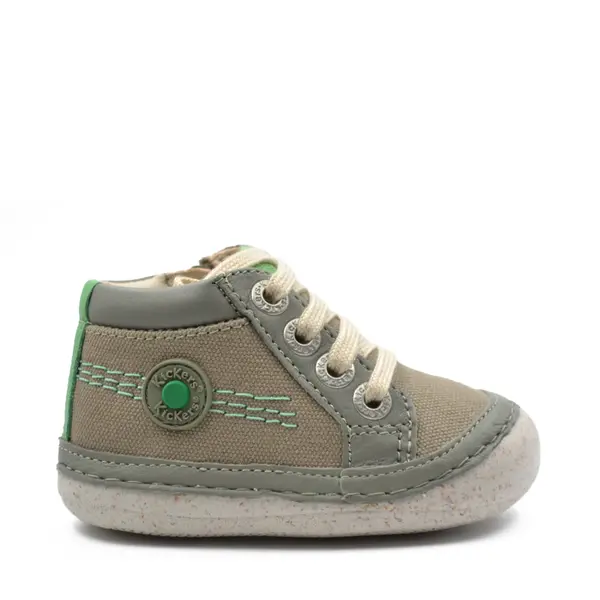 Pantofi Sonistreet, piele naturala si material textil, talpa flexibila, khaki verde, Kickers_928060-10-201-18_Pebebe