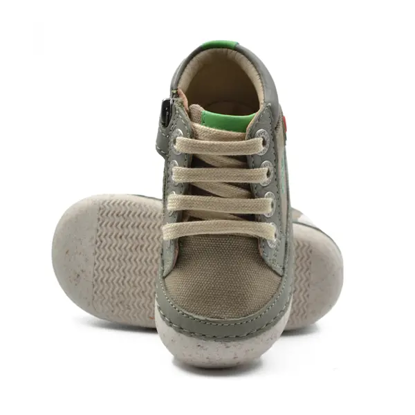 Pantofi Sonistreet, piele naturala si material textil, talpa flexibila, khaki verde, Kickers_928060-10-201-18_Pebebe
