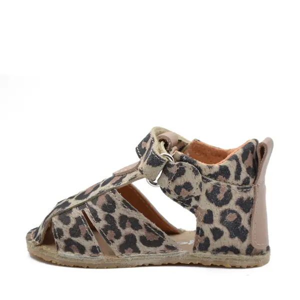 Sandale copii, barefoot, primii pasi, piele naturala, talpa flexibila, inchidere cu scai, animal print_RO-103-1-24_Pebebe