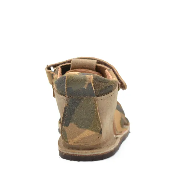 Sandale copii, barefoot, primii pasi, piele naturala, talpa flexibila, inchidere cu scai, print army_RO-103-9-17_Pebebe
