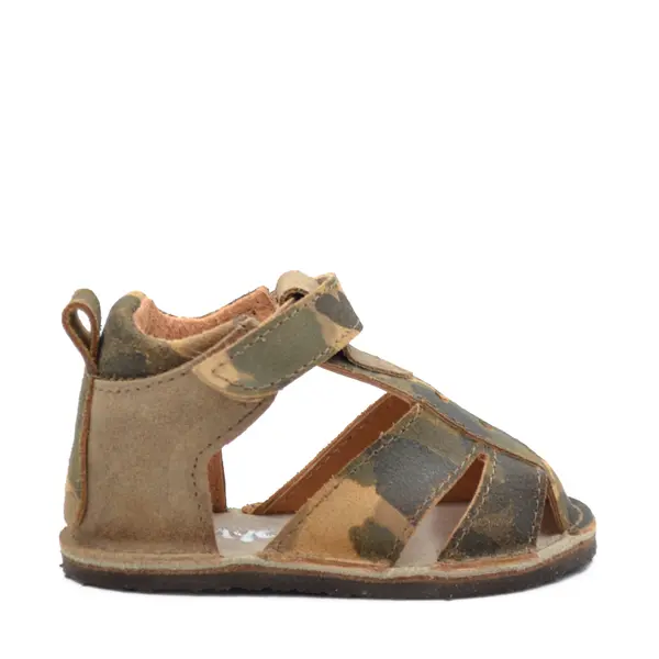 Sandale copii, barefoot, primii pasi, piele naturala, talpa flexibila, inchidere cu scai, print army_RO-103-9-17_Pebebe