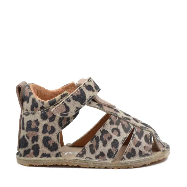Sandale copii, barefoot, primii pasi, piele naturala, talpa flexibila, inchidere cu scai, animal print_RO-103-1-21_Pebebe