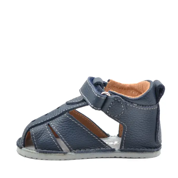 Sandale baieti, barefoot, primii pasi, piele naturala, talpa flexibila, inchidere cu scai, bleumarin_RO-103-4-19_Pebebe