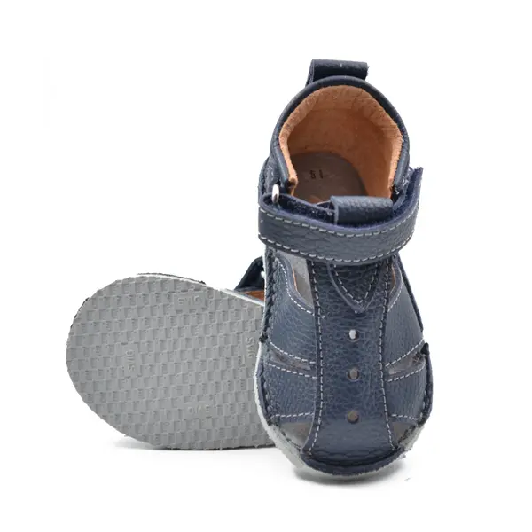 Sandale baieti, barefoot, primii pasi, piele naturala, talpa flexibila, inchidere cu scai, bleumarin_RO-103-4-19_Pebebe