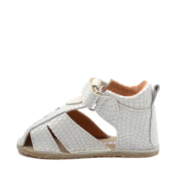 Sandale copii, barefoot, primii pasi, piele naturala, talpa flexibila, inchidere cu scai, crem imprimeu_RO-103-2-24_Pebebe