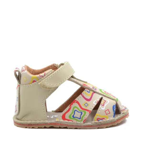 Sandale copii, barefoot, primii pasi, piele naturala, talpa flexibila, inchidere cu scai, crem pictat_RO-103-10-21_Pebebe
