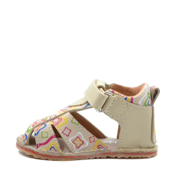 Sandale copii, barefoot, primii pasi, piele naturala, talpa flexibila, inchidere cu scai, crem pictat_RO-103-10-21_Pebebe