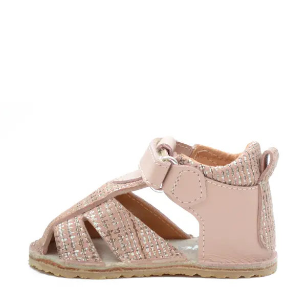 Sandale copii, primii pasi, piele naturala, talpa flexibila si inchidere cu scai, roz pudra cu imprimeu_RO-103-7-24_Pebebe