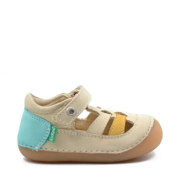 Sandale Sushy, piele naturala, talpa flexibila, bej albastru, Kickers_611086-10-111-18_Pebebe