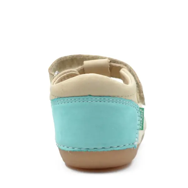 Sandale Sushy, piele naturala, talpa flexibila, bej albastru, Kickers_611086-10-111-18_Pebebe