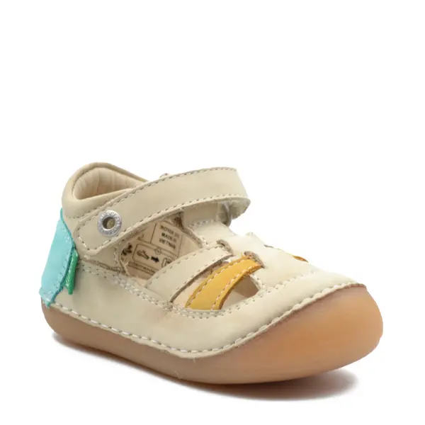 Sandale Sushy, piele naturala, talpa flexibila, bej albastru, Kickers_611086-10-111-18_Pebebe