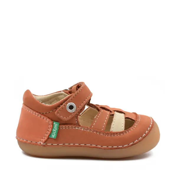Sandale Sushy, piele naturala, talpa flexibila, camel orange, Kickers_611086-10-116-18_Pebebe