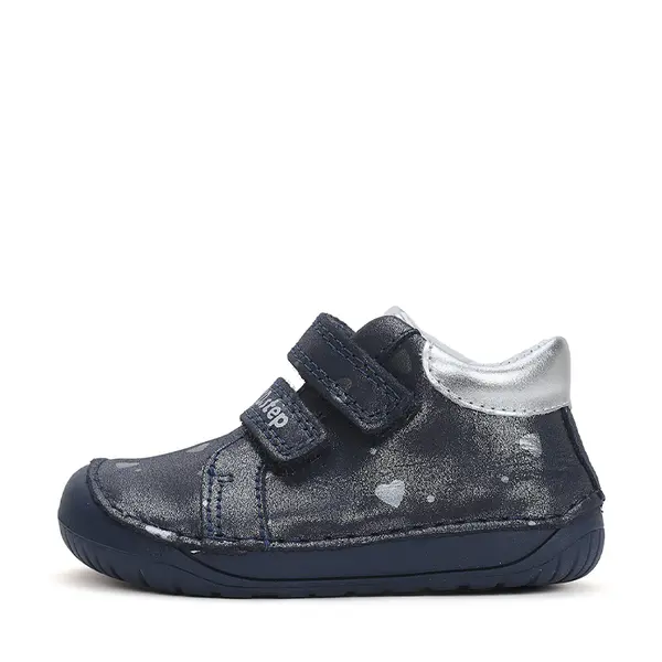 Pantofi copii, piele naturala, barefoot, bleumarin sidef, inimioare, D.D.Step_S070-42189-20_Pebebe
