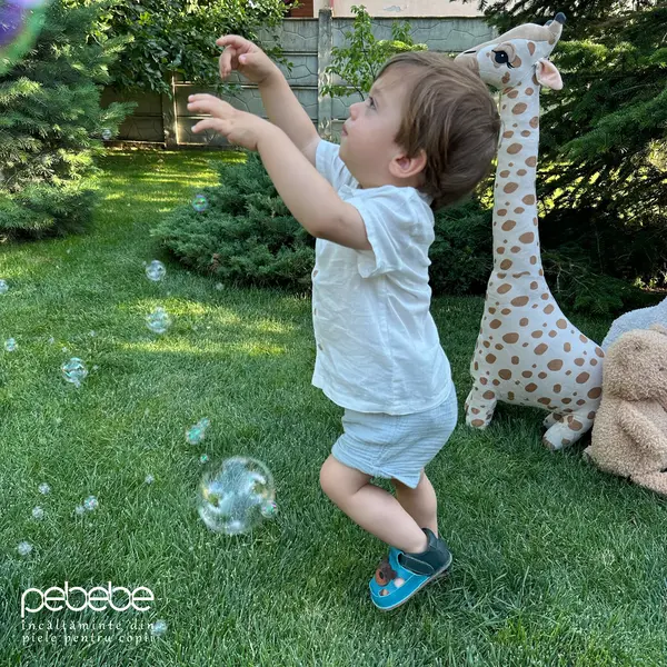 Sandale primi pasi cu scai, talpă flexibilă de cauciuc, perforatii  laterale, urs, verde turcoaz_RO-20-7-24_Pebebe