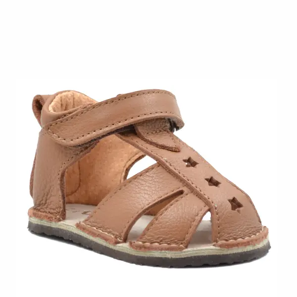 Sandale copii, barefoot, primii pasi, piele naturala, talpa flexibila, inchidere cu scai, maro_RO-100-4-17_Pebebe
