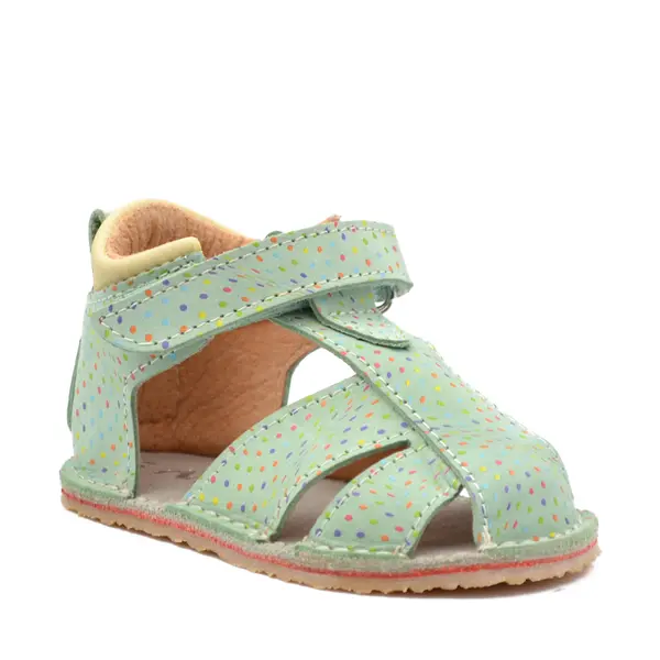 Sandale copii, barefoot, primii pasi, piele naturala, talpa flexibila, inchidere cu scai, vernil pictat_RO-103-13-21_Pebebe