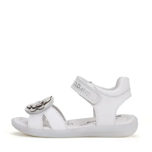 Sandale fete, piele naturala, alb cu floare argintie, D.D.Step_G072-41786BM-31_Pebebe