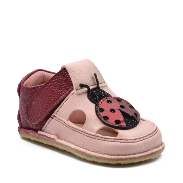 Sandale primi pasi cu scai, talpă flexibilă de cauciuc, perforatii  laterale, buburuza, grena_RO-20-4-21_Pebebe