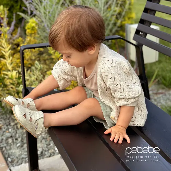 Sandale barefoot, primii pasi, piele naturala, talpa flexibila, crem, Briana_Ari-100-5-24_Pebebe