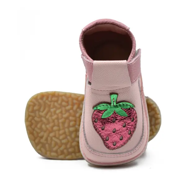 Pantofi barefoot copii, piele naturala, talpa flexibila, roz prafuit, Capsuna_RO-16-17-22_Pebebe