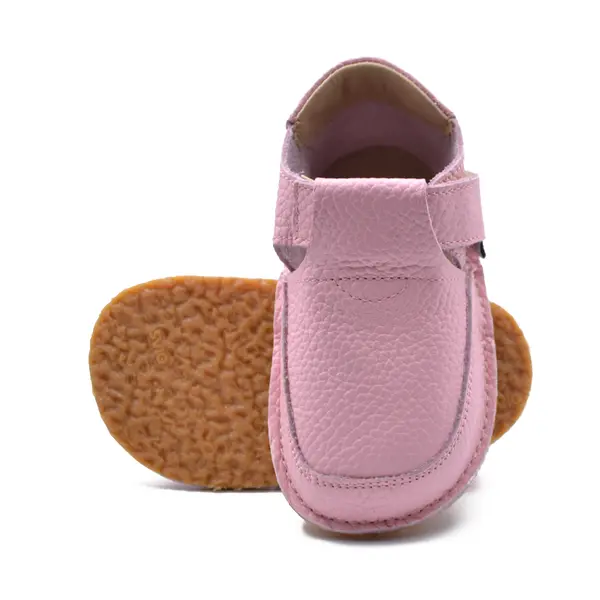 Pantofi barefoot, primii pasi, piele naturala, talpa flexibila, roz, Barbie_Ari-020-6-22_Pebebe