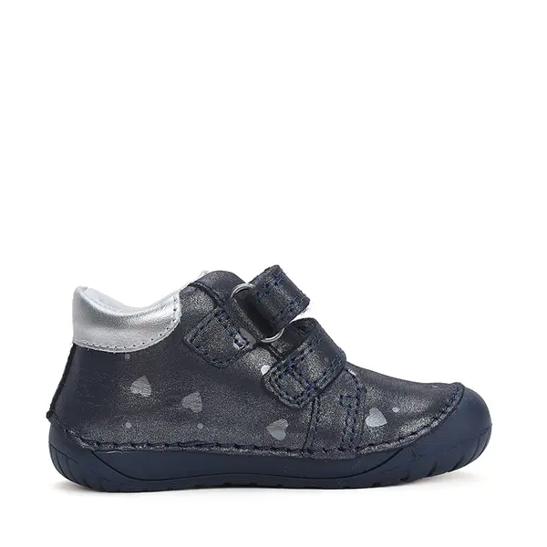 Pantofi copii, piele naturala, barefoot, bleumarin sidef, inimioare, D.D.Step_S070-42189-20_Pebebe