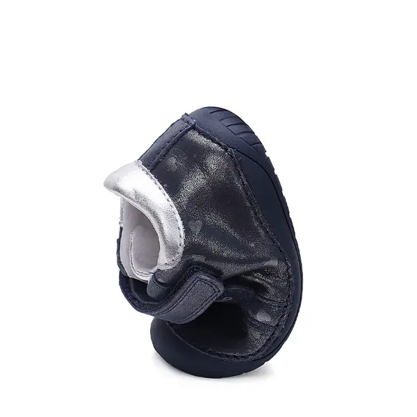 Pantofi copii, piele naturala, barefoot, bleumarin sidef, inimioare, D.D.Step_S070-42189-20_Pebebe