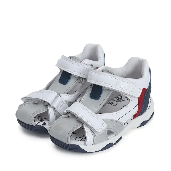 Sandale baieti, piele naturala, alb albastru, D.D.Step_G064-41451A-20_Pebebe