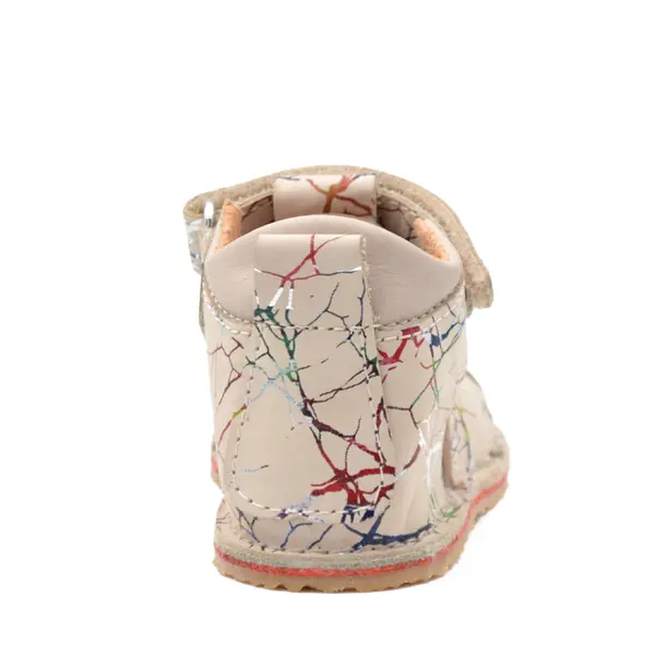 Sandale copii, barefoot, primii pasi, piele naturala, talpa flexibila, inchidere cu scai, bej pictat_RO-103-12-22_Pebebe