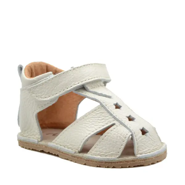 Sandale copii, barefoot, primii pasi, piele naturala, talpa flexibila, inchidere cu scai, crem_RO-100-3-22_Pebebe