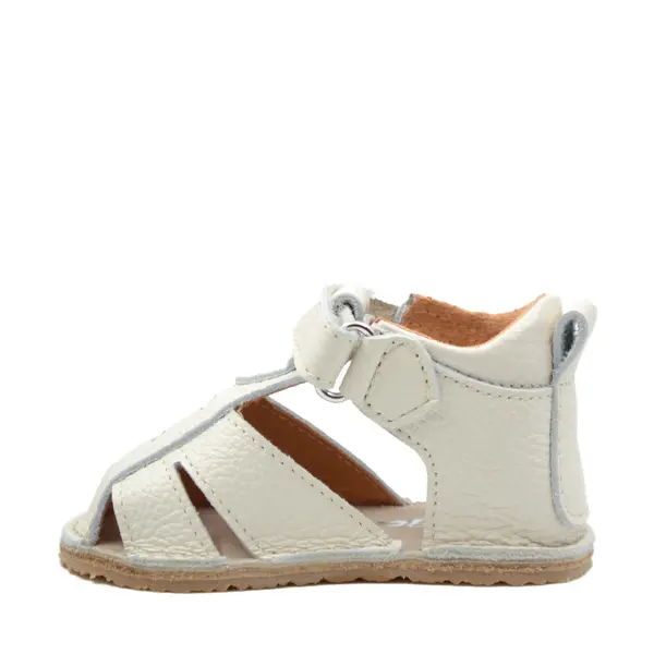 Sandale copii, barefoot, primii pasi, piele naturala, talpa flexibila, inchidere cu scai, crem_RO-100-3-22_Pebebe
