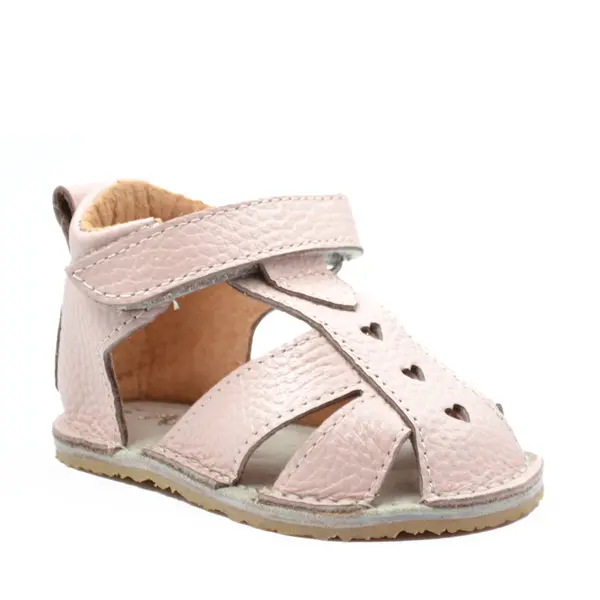 Sandale copii, barefoot, primii pasi, piele naturala, talpa flexibila, inchidere cu scai, roz deschis_RO-100-2-22_Pebebe